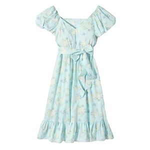 LoveShackFancy Estelle Puff Sleeve Blue Floral Cottage Dress Size 8